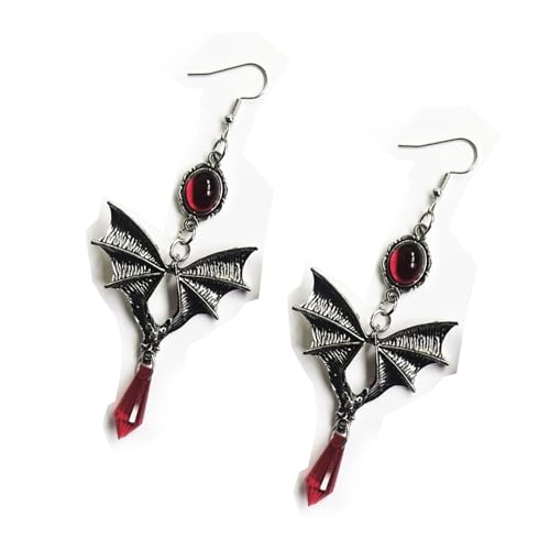 Gothic Dark Bat Earrings for Women Halloween Red Black Zirconia Vampire Earrings Vintage Witch Accessories Halloween Vampire Cosplay Costume Spooky Party Jewelry Accessories - Main Image