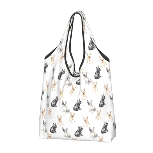 Sacs d'épicerie réutilisables bouledogue français sac fourre-tout pliable noir de 3 PCS