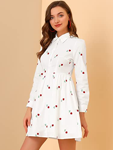 Image of Allegra K Women's Shirt Dress Long Sleeve Collared Floral Embroidered Casual Mini Dresses