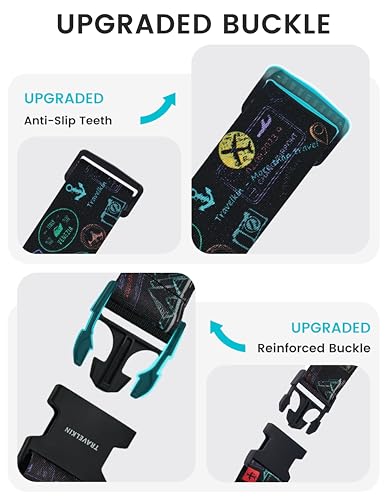 Image of Travelkin Luggage Straps for suitcases TSA Approved,Adjustable Luggage Belts with Lock Fit 18-32 inch Suitcases(World Marks-Colorful-TSA)