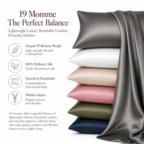 Pure Mulberry Silk Pillow Case for Hair and Face Protection,19 Momme-Dark Grey Organic Silk Pillowcase - Anti Aging, Zipper Closure, Anti Wrinkle, Anti Acne (Slate Grey, Queen 20''x30'') by ROSEWARD - Used condition - Image 6