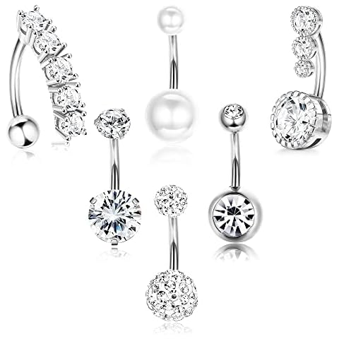 FIOROYAL 6Piezas 14G Piercing Ombligo Acero Quirúrgico Plata Cover