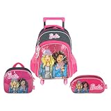 Kit Mochila De Rodinhas LED Lancheira Estojo Boneca Fashion (Azul)
