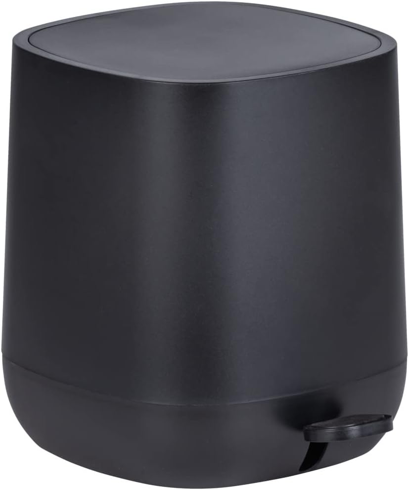 Wenko Davos Pedal Bin,5 litres,Puristic Cosmetic Bin with Easy-Close Mechanism,Bathroom Accessory in Trendy All-Black Design in Bathroom and Guest Toilet,BPA-Free, 23.5 x 26 x 27.5 cm, Matte Black