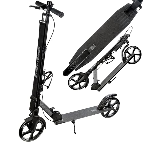 Raven Scooter Roller Tretroller Kickscooter für Kinder Erwachsene |klappbar | höhenverstellbar | Tragegurt | Klingel | Flaschenhalter (Trader mit Handbremse, 200mm)