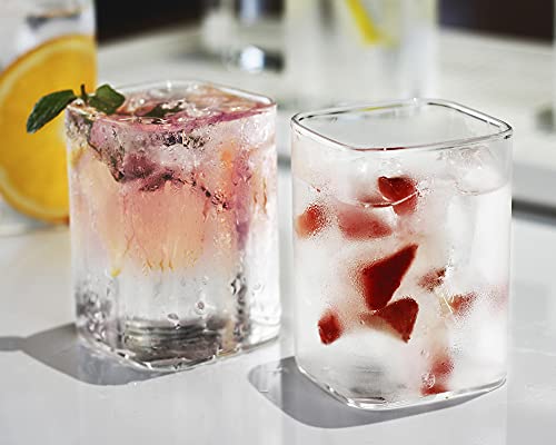 Luxu Drinking Glasses 8 Oz,Thin Square Glasses Set Of 4,Elegant Bar Glassware For Water,Juice,Beer, Drinks,And Cocktails And Mixed Drinks,Lead-Free Square Glass,Glass Drink Tumblers #TOP6