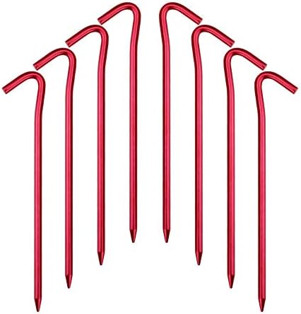 Hikemax 7075 Aluminum Tent Stakes 10 Pack - Ultralight 7 Inch Hook Tent Pegs with Carrying Pouch - Made for Camping Trip, Hiking and Gardening