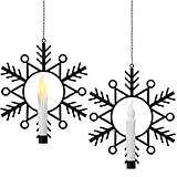 Reallnaive 2 Pcs Metal Snowflake Window Wreath with Warm White Flameless Candle, 11.2 Inches Lighted Christmas Wreaths Hanging Indoor Outdoor, for Front Door Window Wall Ceiling Winter Decor(Black)