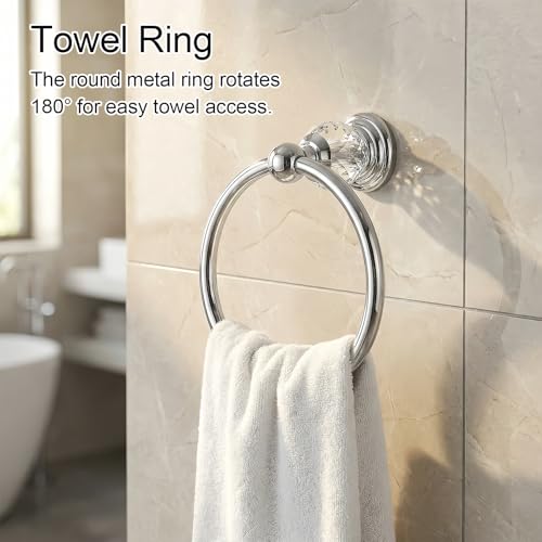 Chrome Crystal Bathroom Hardware Adjustable 24 Inch Towel Bar Set Toilet Paper Holder Towel Ring Coat Hooks Bathroom Accessories 4 Pieces Wall Mounted by Lumclaw - Used condition - Image 5