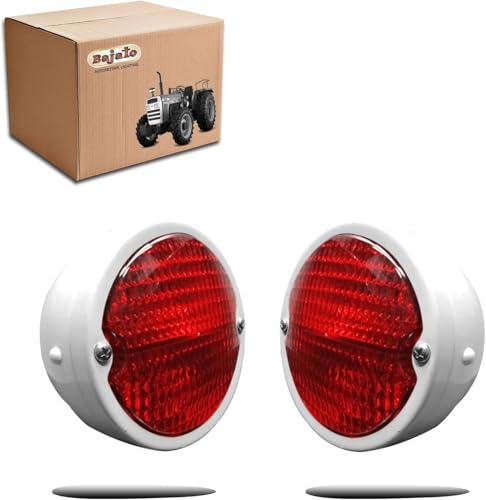Bajato Par de Luces traseras Conjuntos de Luces traseras | con Bombillas de 12v aptas para Jeep Willys | Tractores Massey Ferguson y John Deere (Cuerpo Blanco | Anillo Blanco | Lente Roja)