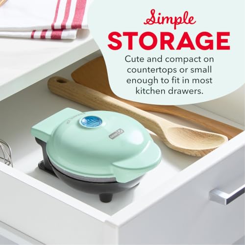 Image of Dash Mini Waffle Maker with Ceramic Nonstick Cooking Surface, 4 Inch Small Waffle Iron, Single Serve, Easy to Clean, Compact Breakfast Maker for Kids & Families - Aqua