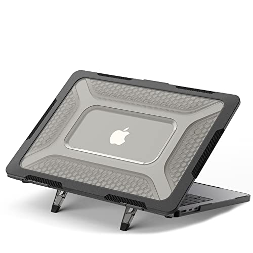 Image of ProElite Case for MacBook Air 13.6 inch 2022 2023 2024 2025 Release M5 /M4 /M3 A3113 M2 A2681 with Touch ID,Heavy Duty Honeycomb Hard Shell with Slim TPU Bumper and Fold Kickstand, Black
