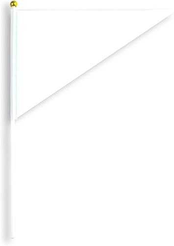 Vista 3 de FWIW 50 banderas de color blanco sólido en blanco, banderines de color blanco, pequeño triángulo blanco liso en palos, adornos para decoración