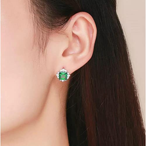 Boucles d'oreilles argent anti-allergie et zircon vert carré chic - 3