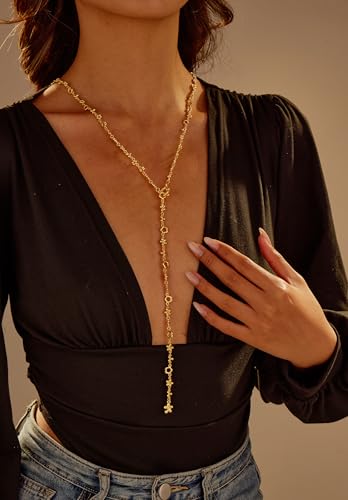 Elegant Gold-tone Y-Necklace with Beaded Chain - Chic Long Drop Design - Perfect for Layering - Sophisticated Accessory for All Occasions (Necklace)2