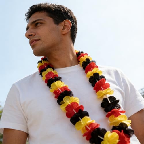 6 Stück Deutschland Fanartikel Blumenkette,Deutschland Blumenkette Hawaii Ketten Hawaiikette in Schwarz, Rot,Gelb Deutscher Uropameisterschaft Deko Nationalmannschaft Fanpaket für Fußballpartys