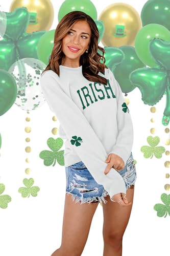 Urvatac Women St. Patrick's Day Sweatshirts Shamrock Clover Print Shirts Casual Irish Gift Long Sleeve Loose Fit Tops - Image 5