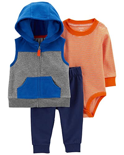 Image of Carter's Baby Boys' 3 Piece Little Vest Set, Hooded Blue/Grey/multi, 3m