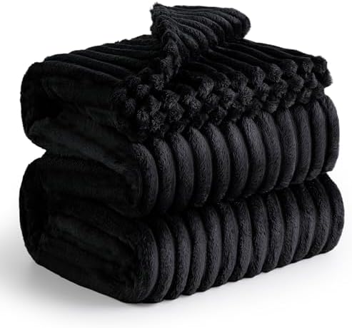 BEDSURE Kuscheldecke 220x240 Zimmer Deko - Tagesdecke, Schwarz | Geschenke für Frauen, Weich Sofadecke & Wolldecke, Warme Grobe Korddecke für Couch, Schlafzimmer & Wohnzimmer,Wasch
