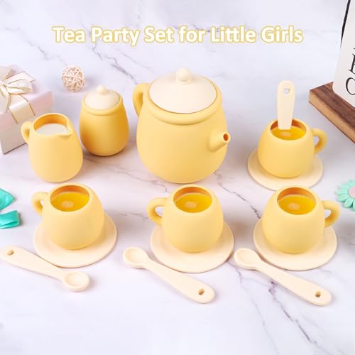 Image of MCGMITT Toy Tea Set, Silicone Tea Party Set for Little Girls Boys, 15 Pcs BPA Free Dishwasher Safe Pretend Tea Set for Toddlers Kids Age 3-6, Non Breakable Cute Toy Kitchen Accessories for Children