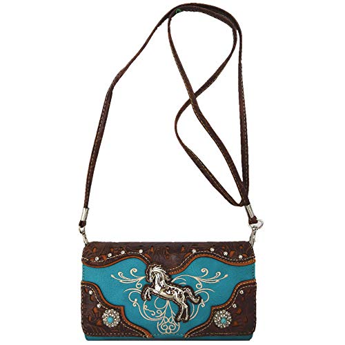 Image of Tooled Leather Laser Cut Western Style Horse Cowgirl Purse Country Totes Women Handbag Everyday Shoulder Bags Wallet Set