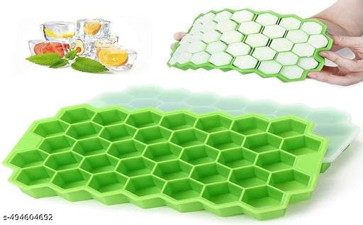 Image of Ice Cube Tray with Silicon Ice Mold Trays Flexible Silicone Honeycomb Green Silicone Ice Cube Tray (Pack of 1)|Design - for Home and Kitchen