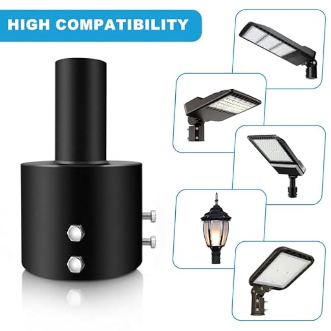 5 Inch Round Pole Tenon Adapter for Light Pole, 2 3/6 in Round Tenon Adapter for LED Parking Lot Light, Street Light, Outdoor Lighting, Parking Lot Light