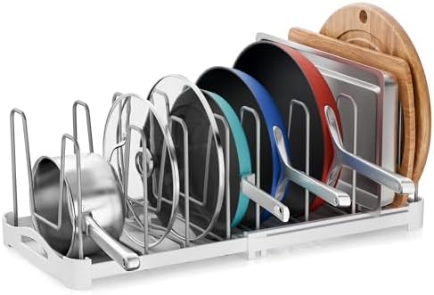 EVERIE Adjustable Bakeware Organizer Pot Lid Holder Rack for Pots...
