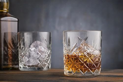Image of Whiskey Glass Transparent, 310 ML, Whisky Glass, Diamond Design Bar Glass for Drinking Bourbon, Whisky, Scotch, Cocktails, Cognac - Old Fashioned Cocktail Tumblers Set of 6 (11no .$., 6)