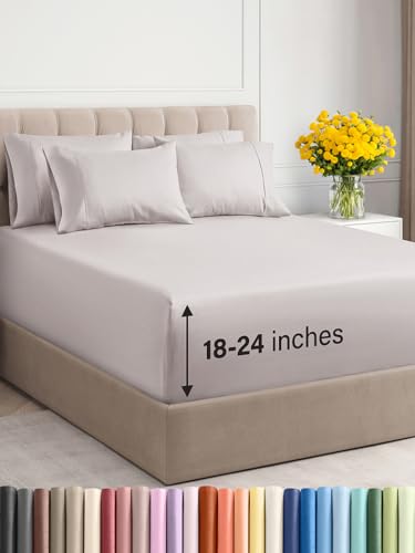 Extra Deep King Sheet Set - 6 Piece Breathable & Cooling Sheets - Hotel Luxury Bed Sheets Set - Easy & Secure Fit - Soft, Wrinkle Free & Comfy Sheets Set - Light Grey Sheet Set with Extra Deep Pockets