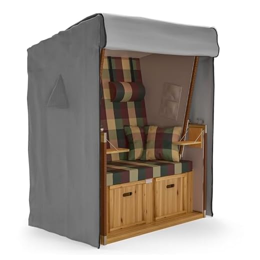 SANZARO Strandkorb Schutzhülle winterfest 135 cm passend für 120 breit – RipStop-Technologie mit 600D Oxford Stoff, Reißfest und UV Beständig, Abdeckhaube für Strandkörbe Wasserdicht, grau