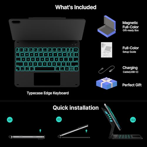 typecase Edge Keyboard Case for iPad 11th Gen A16 (2025) & 10th Gen 10.9" (2022) – Multi-Touch Trackpad, 11-Color Backlit Magic-Style Keyboard – Floating Magnetic Stand, Pencil Holder – Black by typecase - Image 6