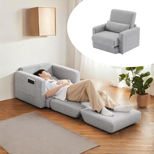 Kelfluxionソファベッド 1人用 多機能ソファベッド 1人 ソファー 1人掛け 3way 収納機能付き 模様替え自由自在 ファブリック カウチソファ おしゃれ 折り畳み式コーナーソファー 収納付きソファー ローソファ (ライトグレー)