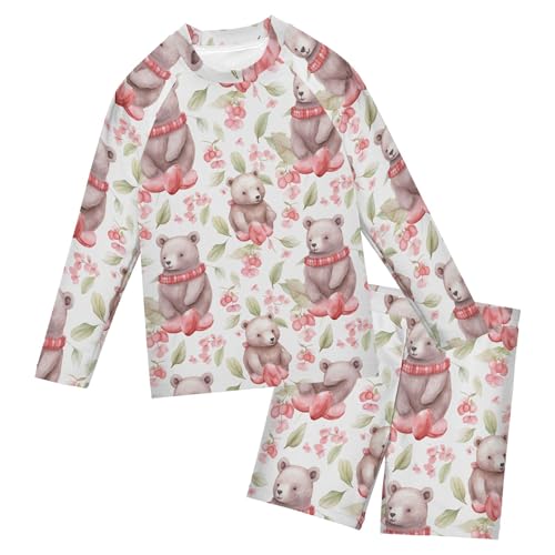 Bear Animal Toddler and Baby Boys' 2-Piece Swimsuit Trunk, Long Sleeve Rashguard Bathing Suit B0402741