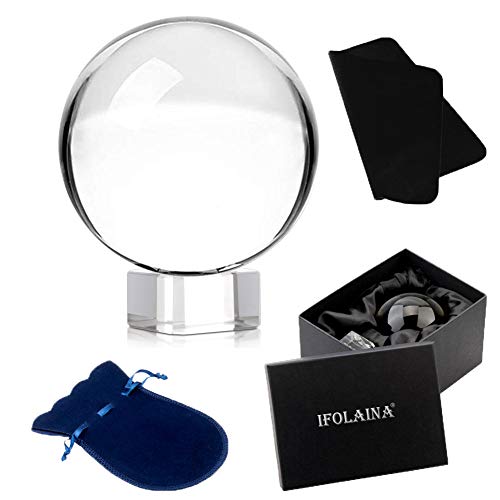 IFOLAINA Kristallkugel 50 mm Lensball klar K9 optisches Glas Fotokugel Foto-Kamera Zubehör mit Ständer, Flanell und Mikrofaser-Beutel, dekoratives Handwerk