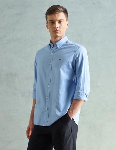 Image of Arrow Sport Solid Slim Fit Cotton Shirt for Men - Full Sleeve Mens Casual Shirts