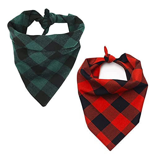 VIVOTE Bandana pour Chien Reversi Lavable Coton Plaid Chien Foulard Triangle Bavoirs Écharpes Accessoires pour Petits Moyens Grands Chiens Chats Animaux 2 Pièces 70×47,5×47,5cm Rouge+Vert Cover