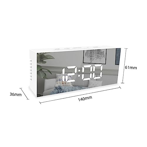 RORPOIR 1 Set Mirror Alarm Clock Large Calendar Bedside Alarm Clock Digital Alarm Clock Bed Room Large Digital Clock Mirror Clock Dual Alarms Compact Clock White Brightness Student LED Abs