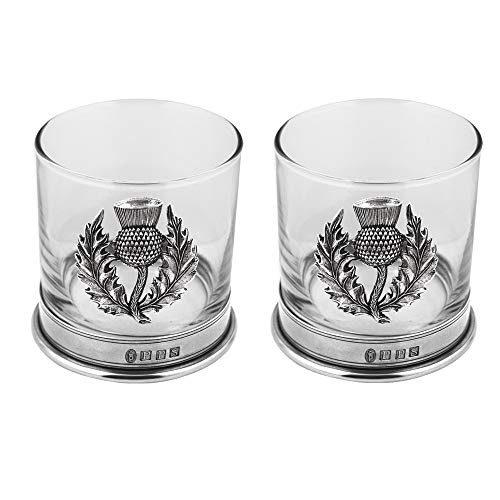 English Pewter Company 11oz Double Tumbler Scottish Thistle Set Old Fashioned Whiskey Glass [SG706]