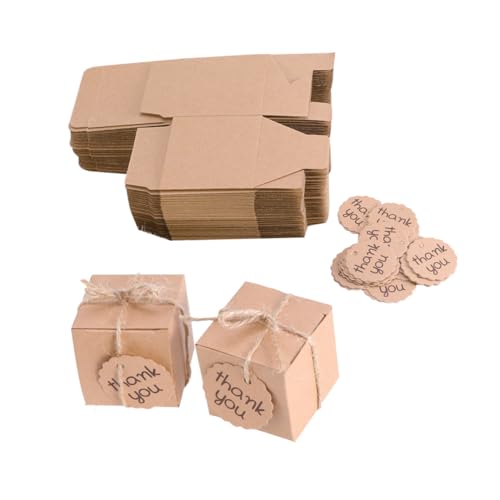 COLLBATH Cajas De De Cartón Kraft Para Dulces 10 Cajas Cuadradas + 10 Tarjetas Gracias Ideal Para Bodas y Fiestas Empaque Creativo De