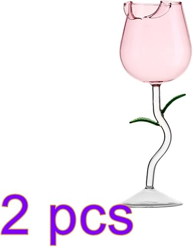 Miniatura 3 de Sempoda Copas de vino de flores rosas, paquete de 2 copas de vino rosa creativas, copa de vino de flores de rosa, copa de jugo de cóctel para