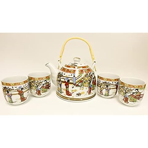 Japanese Antique Light Painting Design Teapot set with 4 Tea Cups and Filter F15667-3 We Pay Your Sales Tax Cover