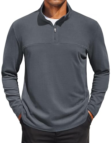 COOFANDY Men's Long Sleeve 1/4 Zip Sweatshirt Fashion Zipper Polo Sweater Pullover Mock Neck Shirts Deep Grey