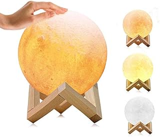 Moon Lamps 3D Printing with Dock, LED Moon Light USB Rechargeable, Touch Control and 3 Adjustable Colors for Kids, Gifts and Home Decoration(15cm)