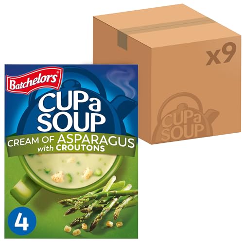 Batchelors Cup a Soup Cream Of Asparagus With Croutons Instant Soup, 4 Sachets Per 117 g Box (Total 9 Boxes = 36 Sachets)