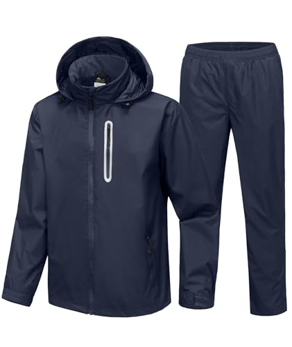 JACKETOWN Men's Rain Suit Waterproof Rain Jacket & Trousers Golf Rian Suit Jacket Windproof Motorbike Hooded Rain Gear Work Wear Lightweight Fishing Rainwear with Pockets M-3XL