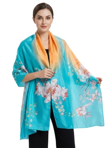 Image of Floral Printed Silk stole | silk Scarf for Women | stylish silk stole for women | Soft Lightweight Stole, Shawl & Neck Wrap | Scarf for Wedding, Party, Travel & Casual Wear