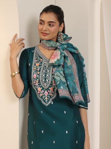 Image of Libas Embroidered Silk Blend Straight Kurta with Trouser and Dupatta | Ethnic Wear |Wedding Dress | Ocassion Wear
