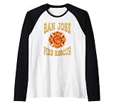 Retro San Jose Fire Department Patch California Firefighter Raglan Baseball Tee