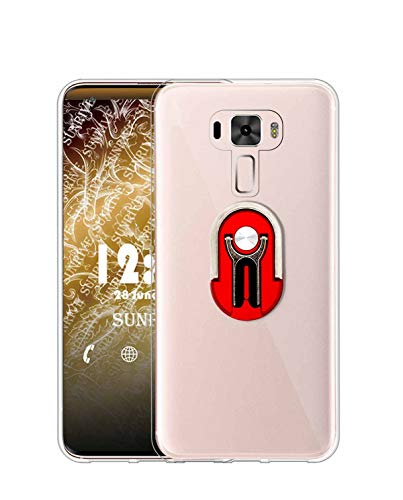 Sunrive Cover Per Asus Zenfone 3 Laser ZC551KL, supporto smartphone per auto Custodia in molle Trasparente silicone Morbida protector back Case girevole a 360 gradi Protettiva Kickstand(rosso)